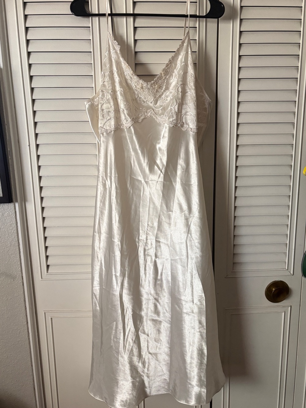 Ivory Satin Lace-Trim Chemise Slip